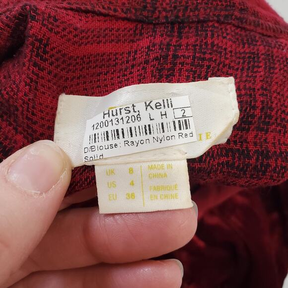 Anthropologie Shirt Womens Small Red Velvet Button Front Collared Long Sleeve - Picture 3 of 8